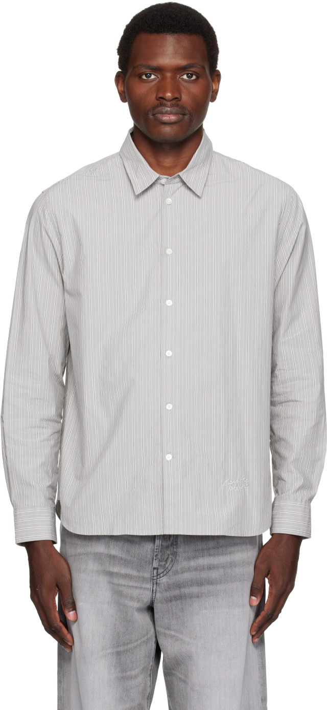 Maison Kitsuné: Gray Handwriting Striped Casual Shirt | SSENSE