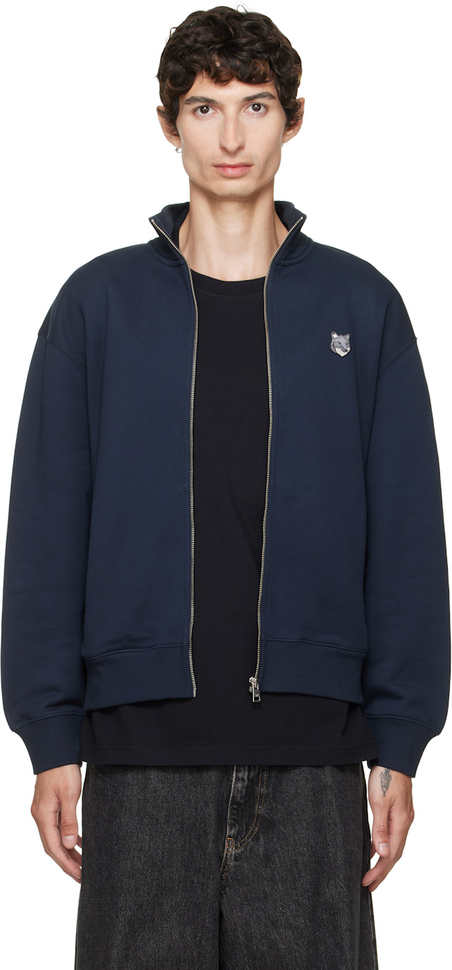 Maison Kitsuné: Navy Fox Head Zipped Comfort Sweatshirt | SSENSE