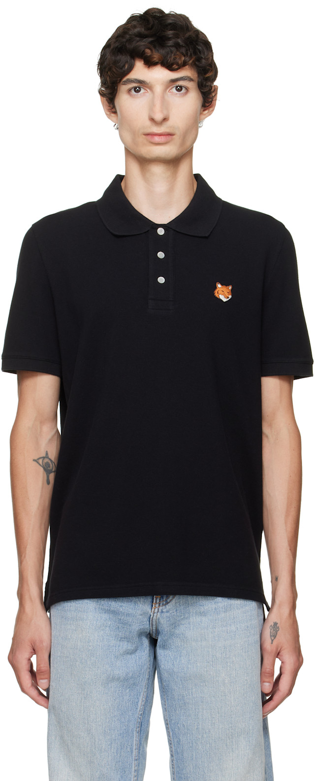 MAISON KITSUNÉ ポロシャツ ブラック Mサイズ maison-kitsune-black-fox-head-