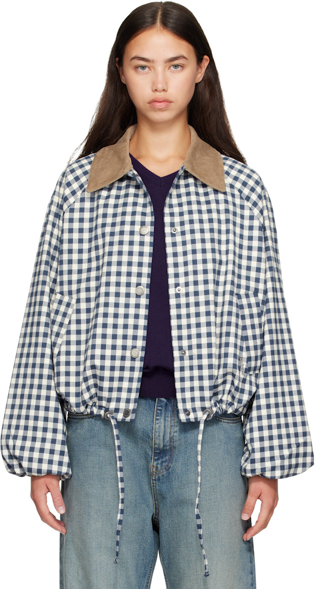 Barbour: ブルー＆ホワイト Ovingham ギンガム カジュアル ジャケット