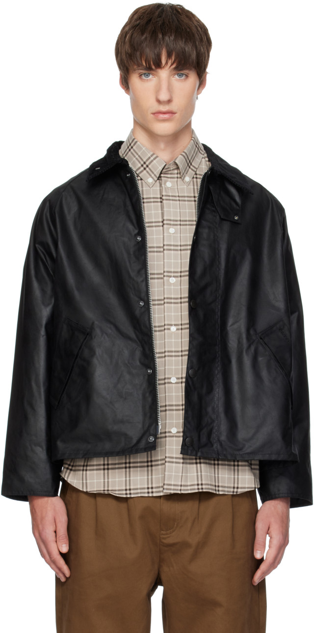 Barbour: Black OS Transport Waxed Jacket | SSENSE