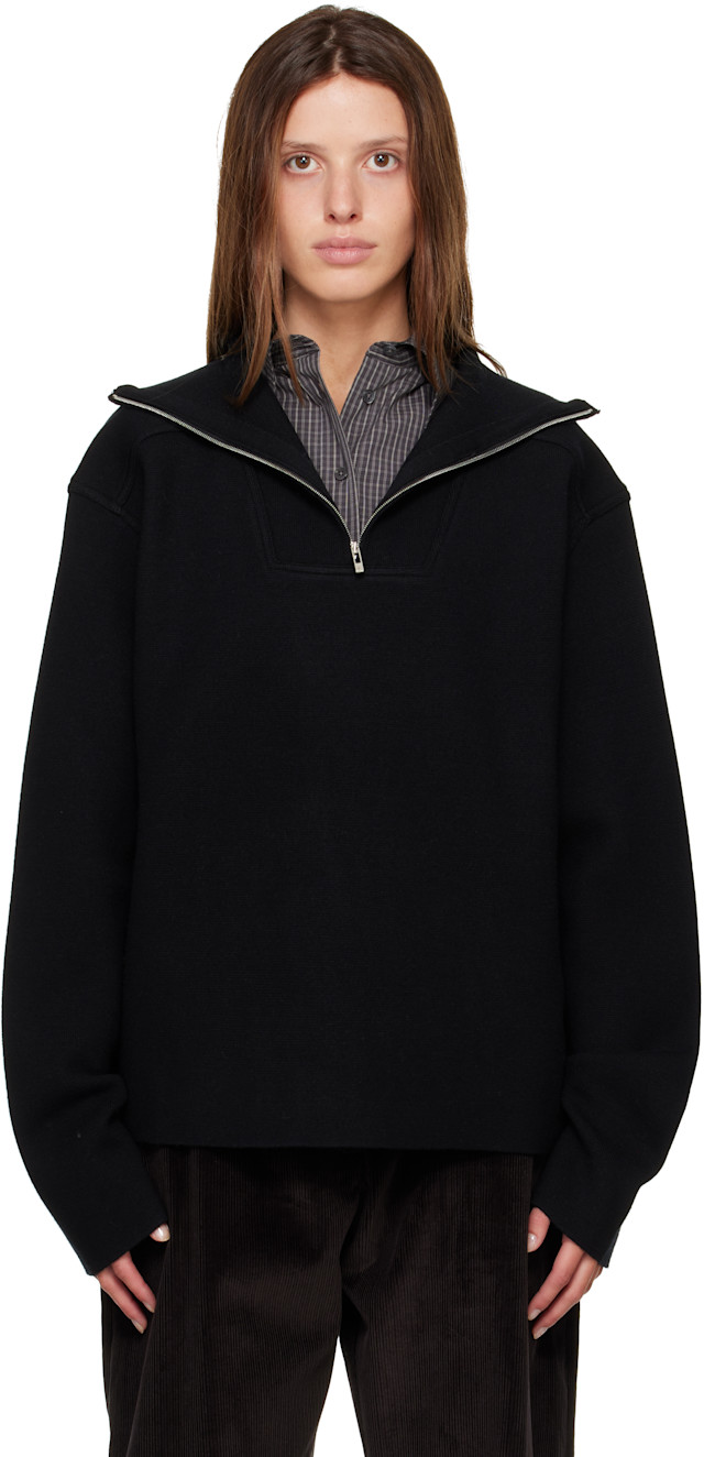 R2W: Black Paulo Wool Hairy Zip-Up Sweater | SSENSE