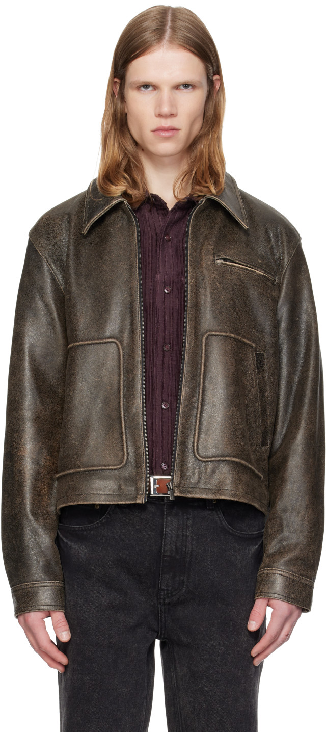 MMIC: Brown Aged Leather Jacket | SSENSE