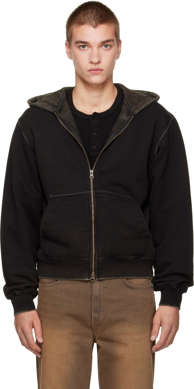 MMIC: Black Faded Zip Hoodie | SSENSE Canada