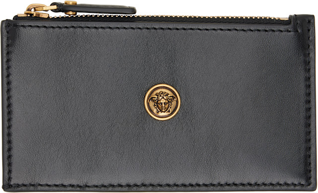 Versace: ブラック Emblème レザー ジップカードケース | SSENSE 日本