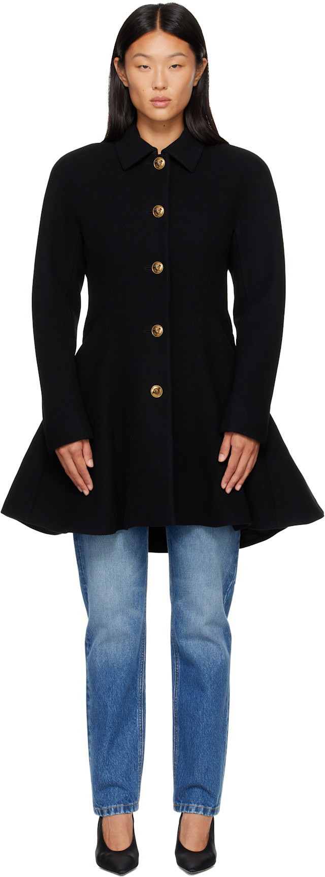 Versace: Black Wool Coat | SSENSE