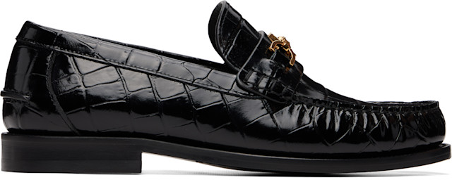 Versace: ブラック メドゥーサ '95 Croc-Effect ローファー | SSENSE 日本