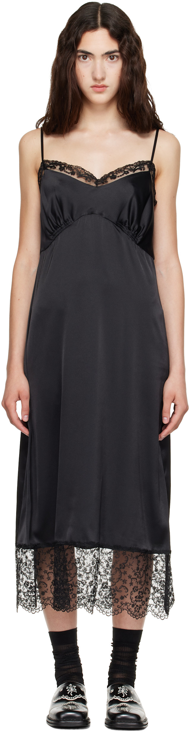 Simone Rocha: Black Lace Trim Slip Midi Dress | SSENSE