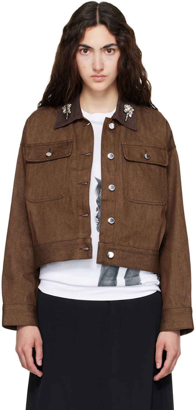 Simone Rocha: Brown Cropped Utility Denim Workwear Jacket | SSENSE