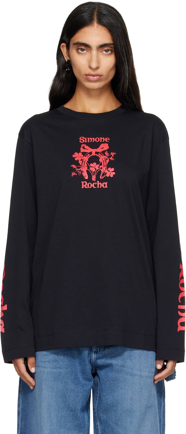 ronherman購入　SIMONE ROCHA♡カットソー Simone Rocha: Black 'Coming Up Roses' Print Long Sleeve T-shirt
