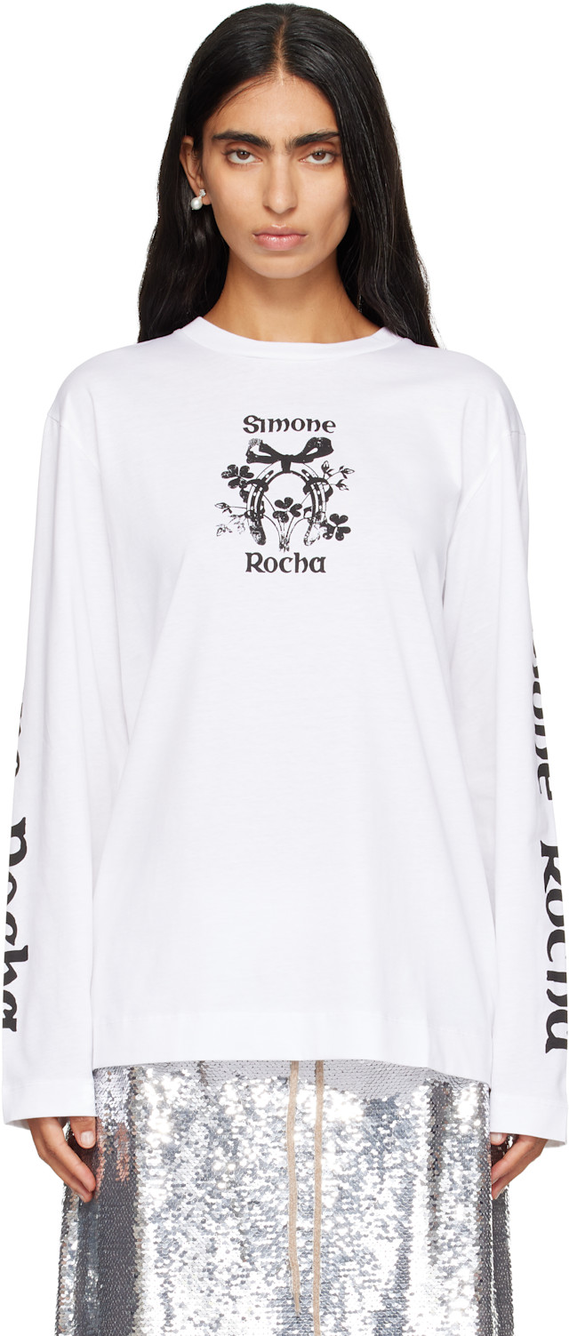 ronherman購入　SIMONE ROCHA♡カットソー Simone Rocha: White 'Coming Up Roses' Print Long Sleeve T-shirt