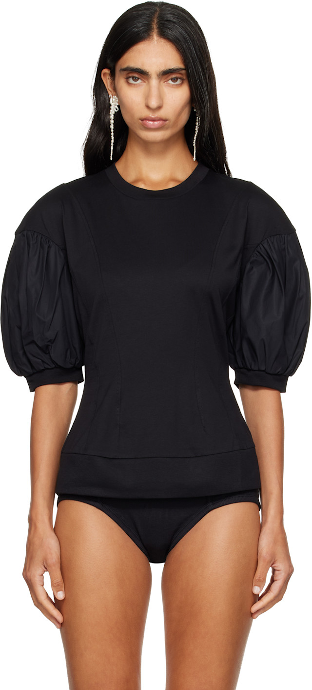 Simone Rocha: Black Puff Sleeve Sculpted Contrast T-shirt | SSENSE