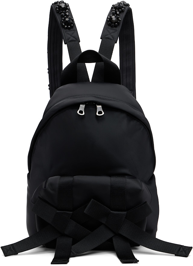 即完売☆ Simone Rocha x  ブラックリュック Simone Rocha: Black Beaded Utility Bow Backpack | SSENSE