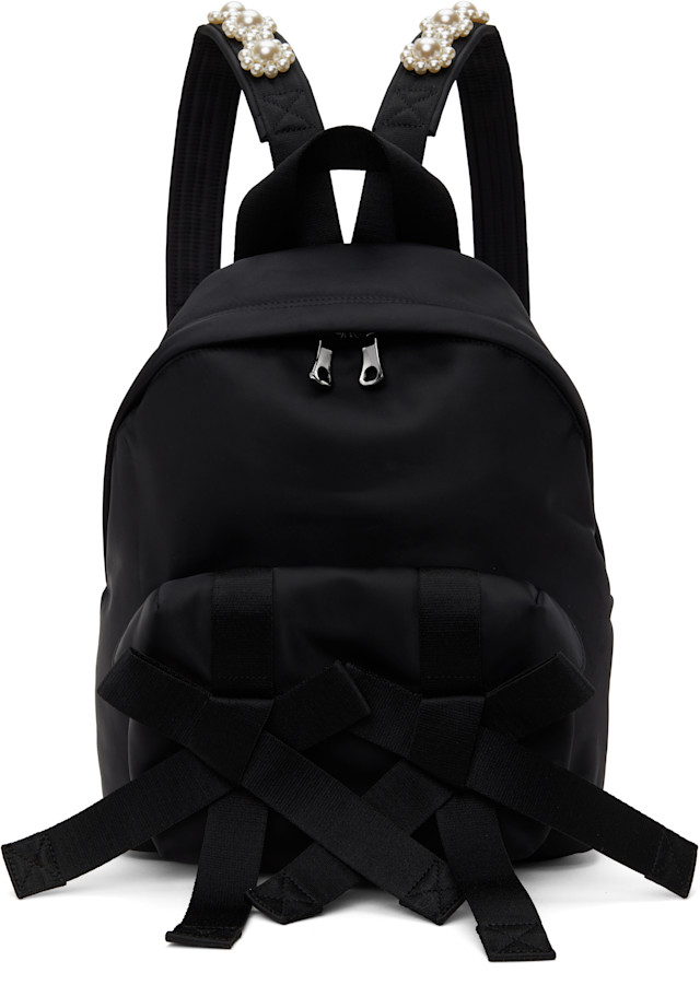 即完売☆ Simone Rocha x  ブラックリュック Simone Rocha: ブラック Beaded Utility Bow バックパック | SSENSE 日本
