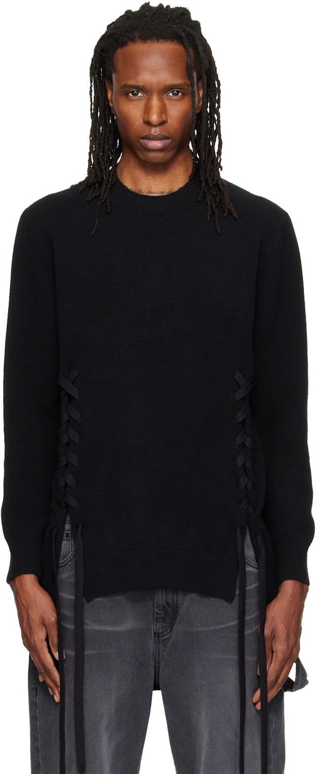 Simone Rocha: Black Merino Lace Up Hem Sweater | SSENSE