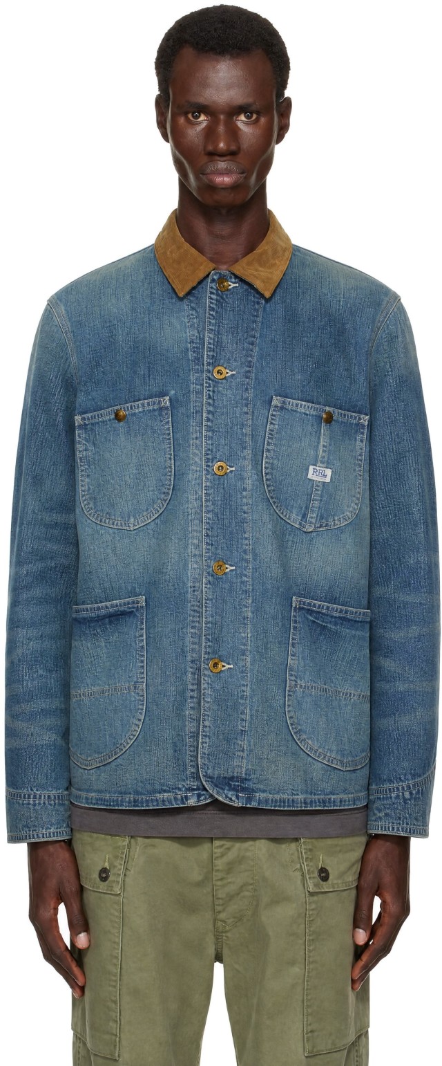 RRL: Blue Corduroy-Collar Indigo Denim Jacket | SSENSE