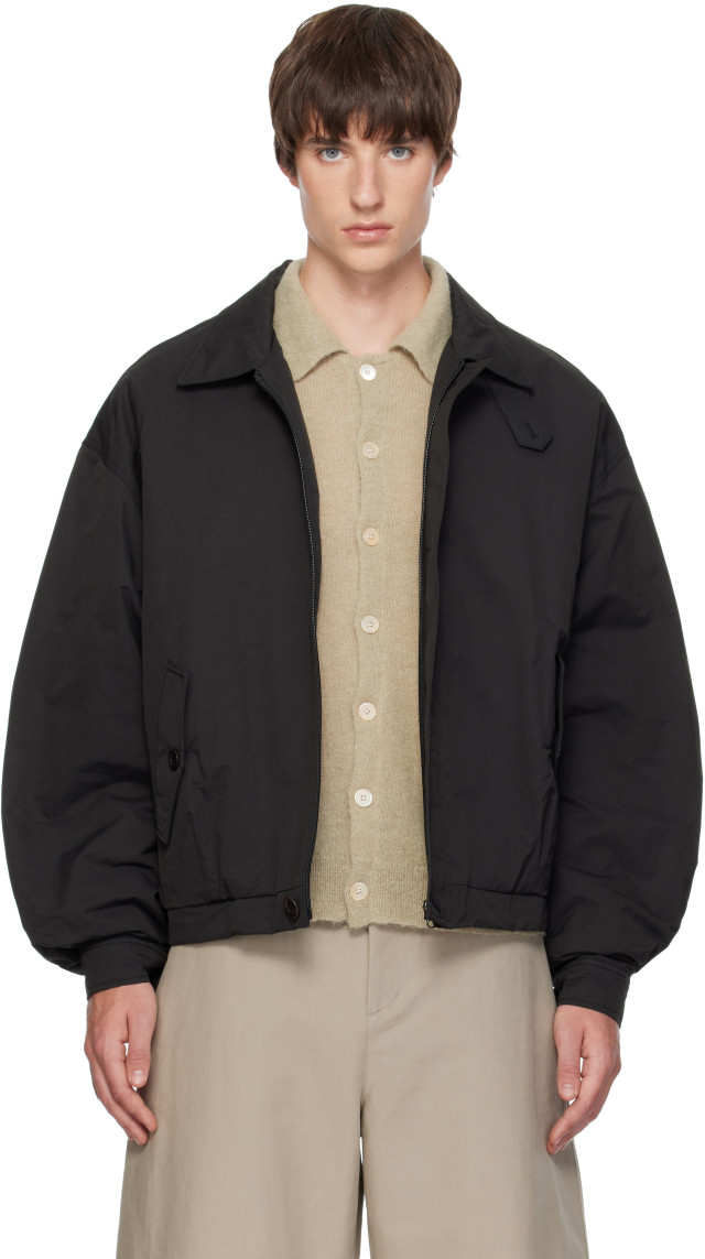 AMOMENTO: Black Padded Cotton Nylon Bomber Jacket | SSENSE