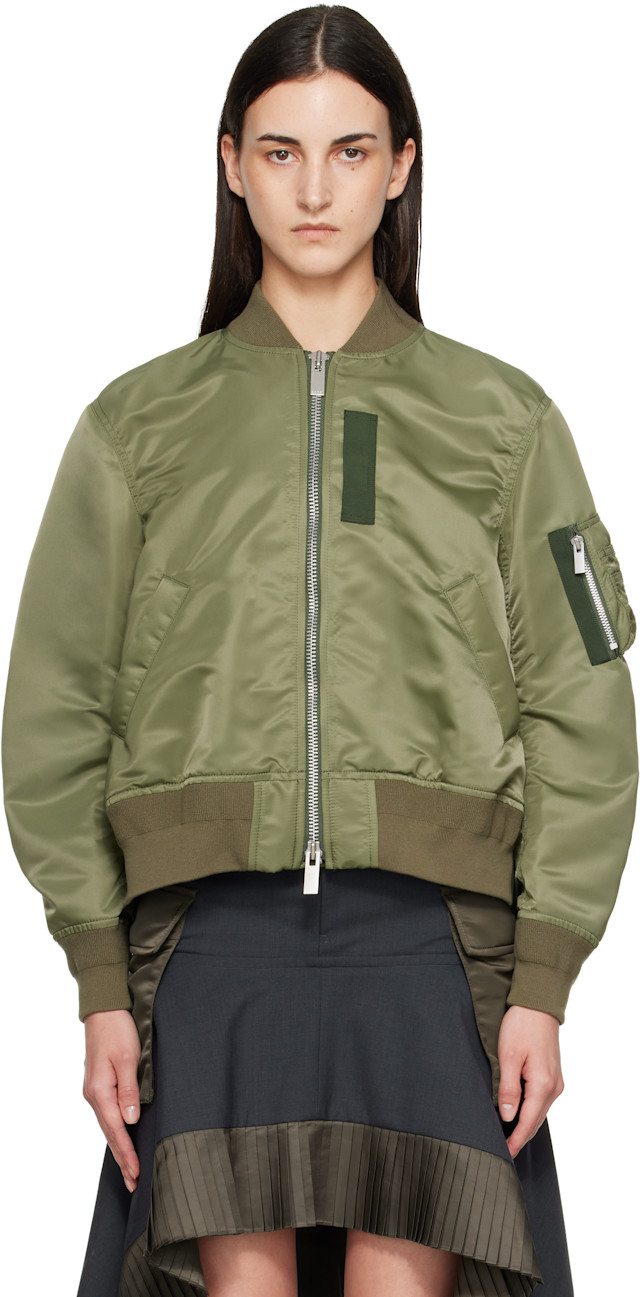 sacai: カーキ Nylon Twill ブルゾン ボンバージャケット | SSENSE 日本