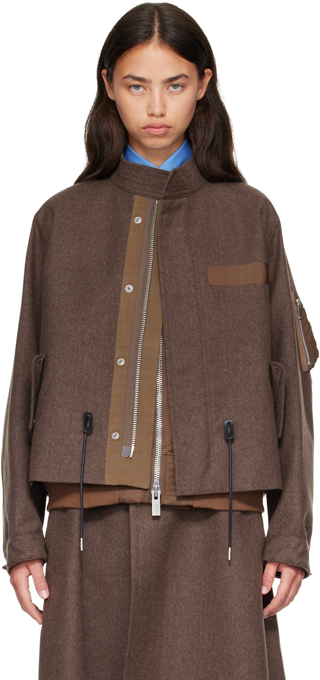 sacai: ブラウン Wool Flannel x Nylon Twill コート | SSENSE 日本