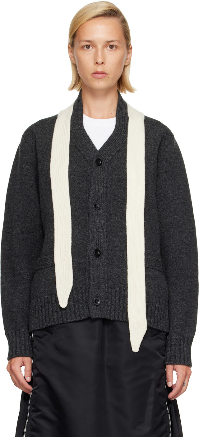 sacai: Gray Wool Knit Cardigan | SSENSE