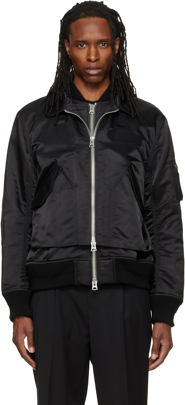 sacai: Black Cotton Nylon Twill Bomber Jacket | SSENSE
