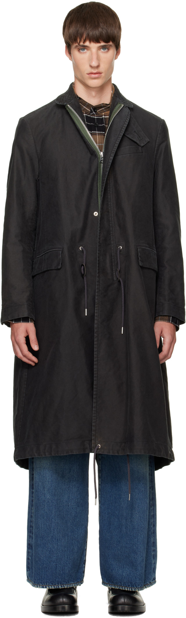 sacai: ブラック Sueded Cotton コート | SSENSE 日本
