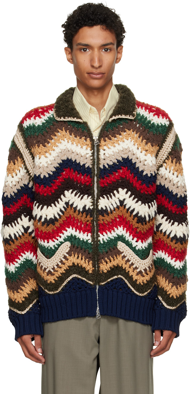 sacai: マルチカラー ミックス クロシェニット ブルゾンジャケット