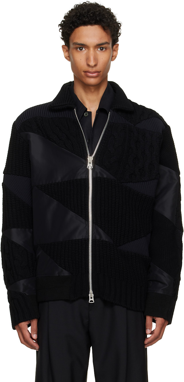 sacai: ブラック A.P.C.エディション Quilts ニット ブルゾン