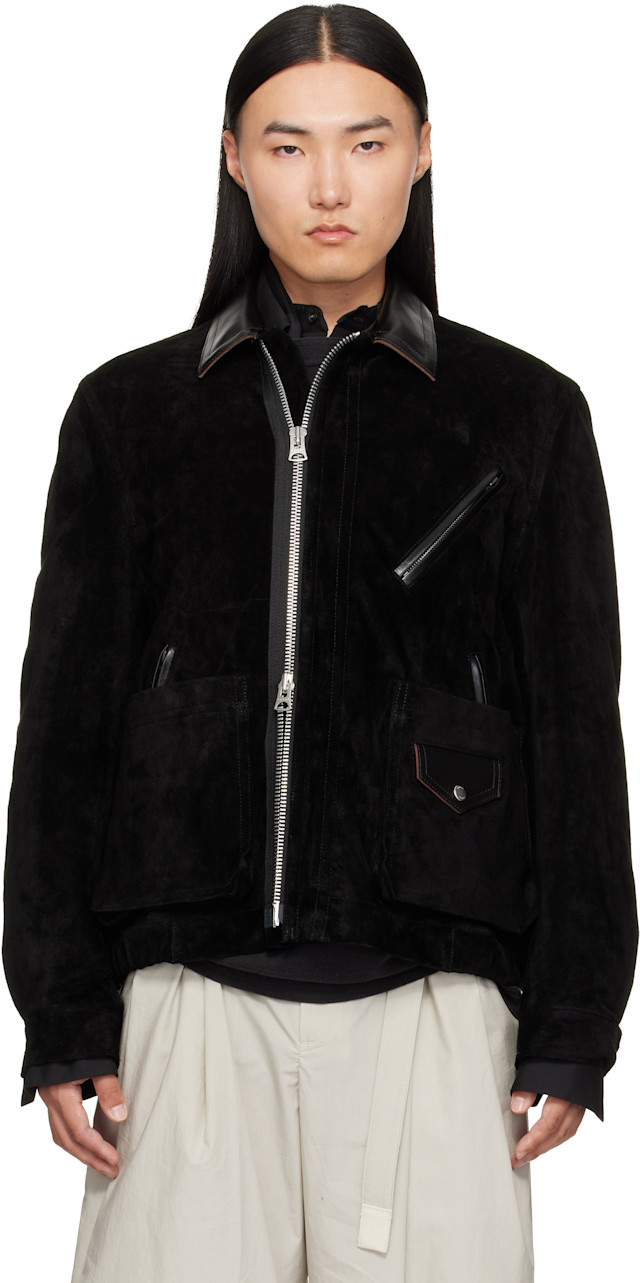 sacai: Black Suede Blouson Jacket | SSENSE