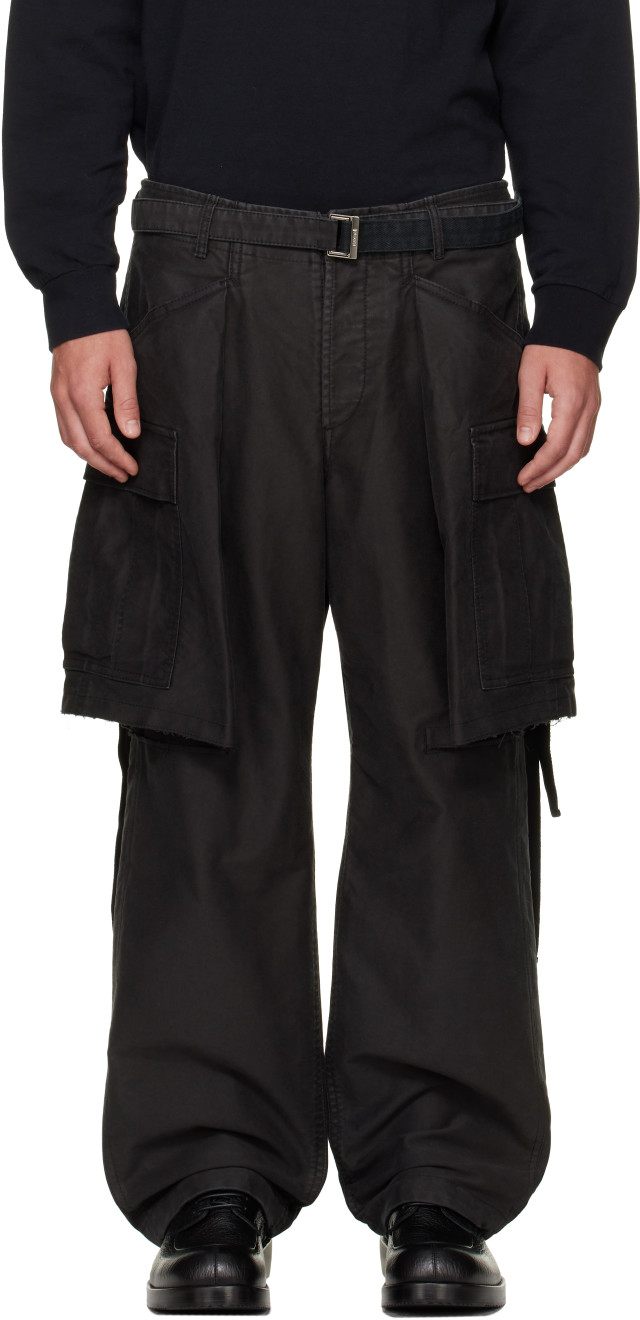 sacai ポケット付きベルト sacai: ブラック Sueded Cotton カーゴパンツ | SSENSE 日本