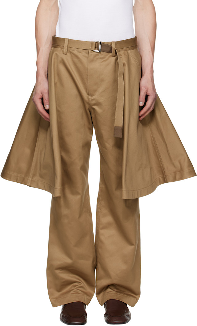 sacai: Beige Cotton Chino Trousers | SSENSE