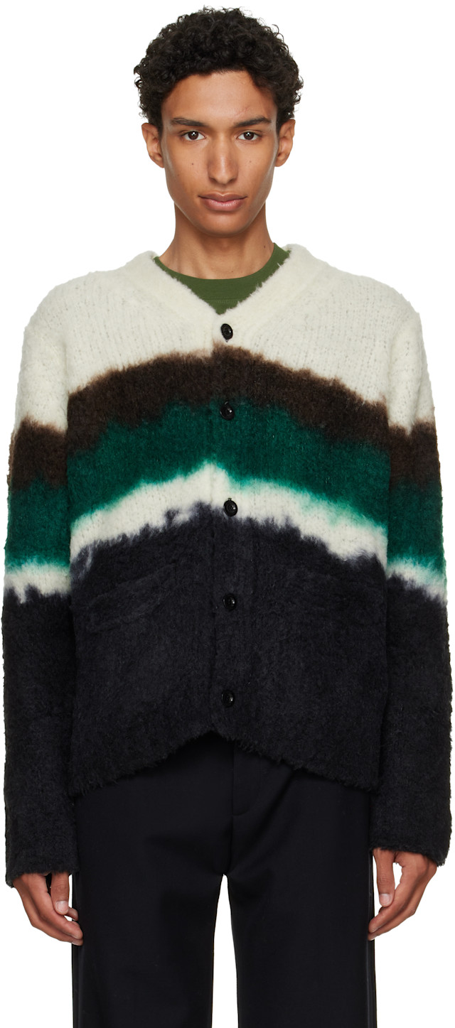 sacai: Black & Off-White Chusen-Dyed Knit Cardigan | SSENSE