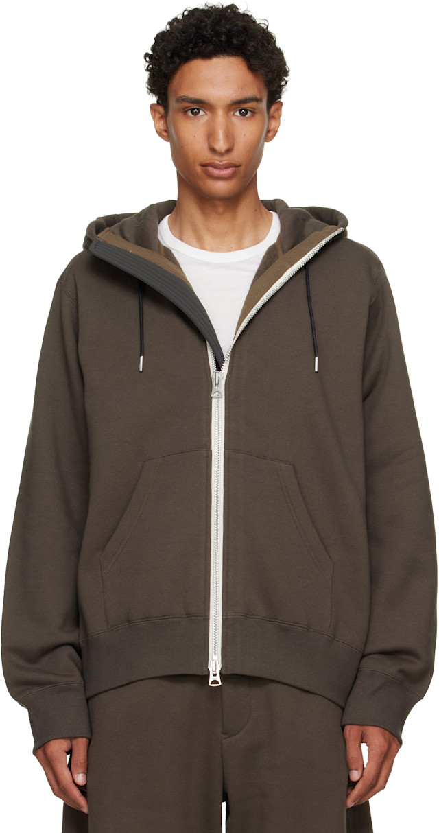 トップス sacai Garment Dye Cotton Jersey Hoodie sacai: Khaki Cotton Jersey Hoodie | SSENSE