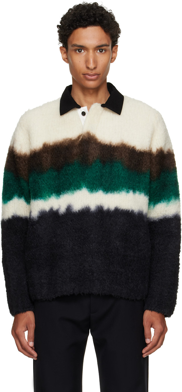 sacai ポロシャツ sacai: ブラック＆オフホワイト 注染 ニットポロシャツ | SSENSE 日本