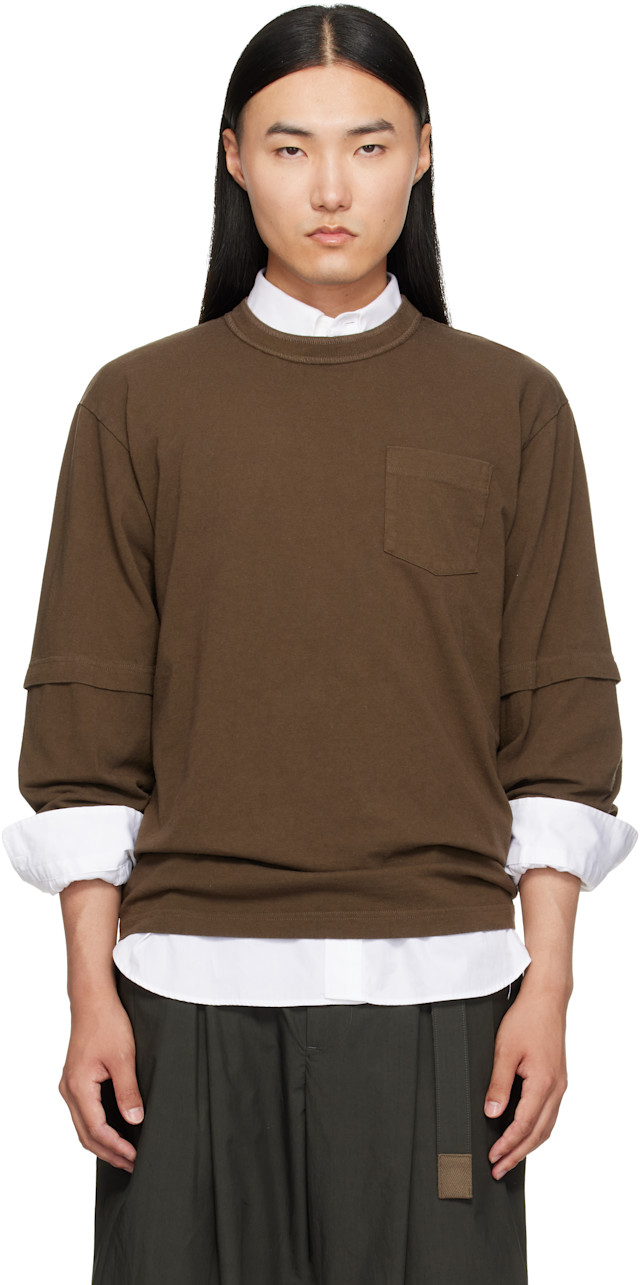 sacai: Brown Cotton Jersey L/S T-shirt | SSENSE