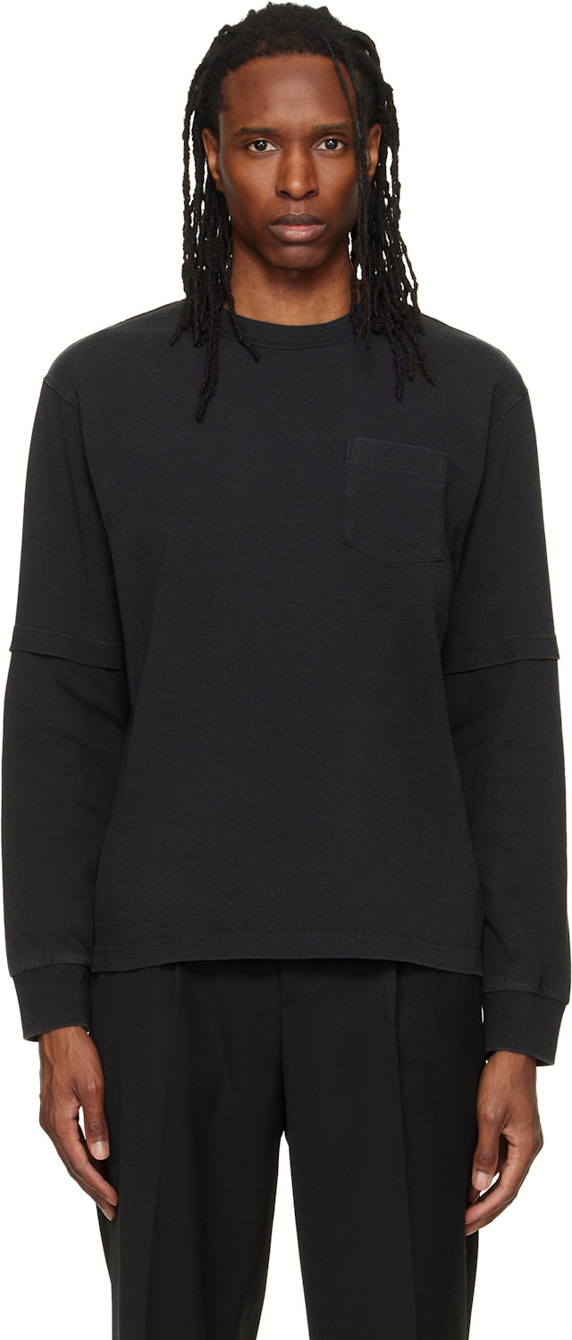 sacai: ブラック Cotton Jersey 長袖Tシャツ | SSENSE 日本