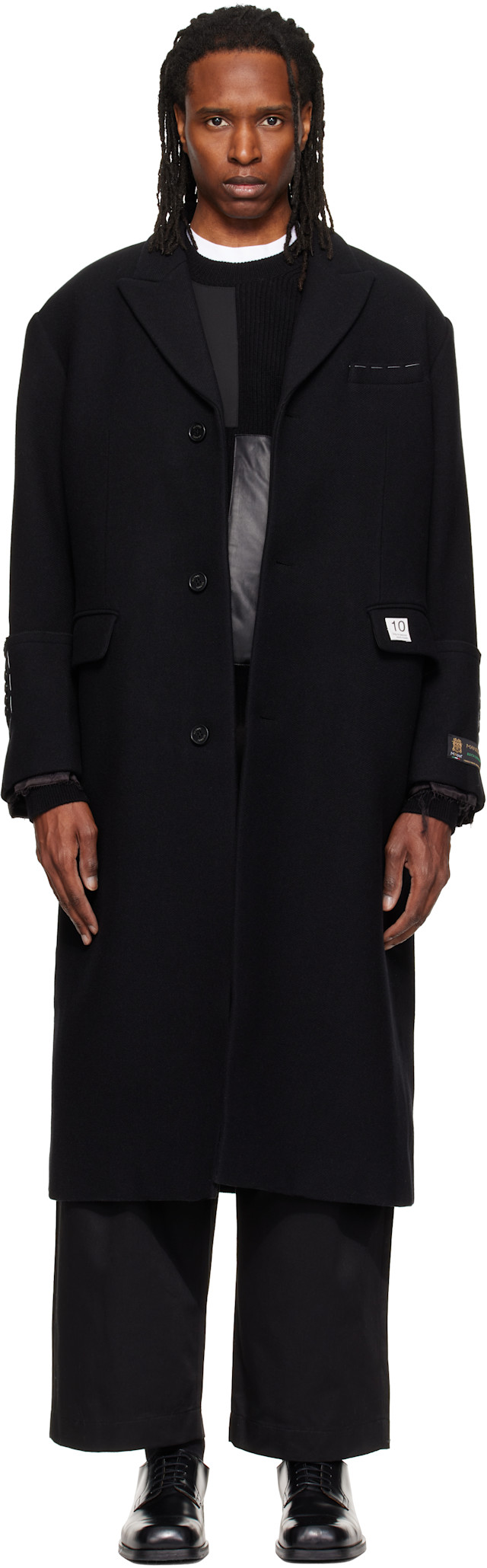 ENOF long coat black サイズM RE;CODE: Black Single-Breasted Long Coat | SSENSE