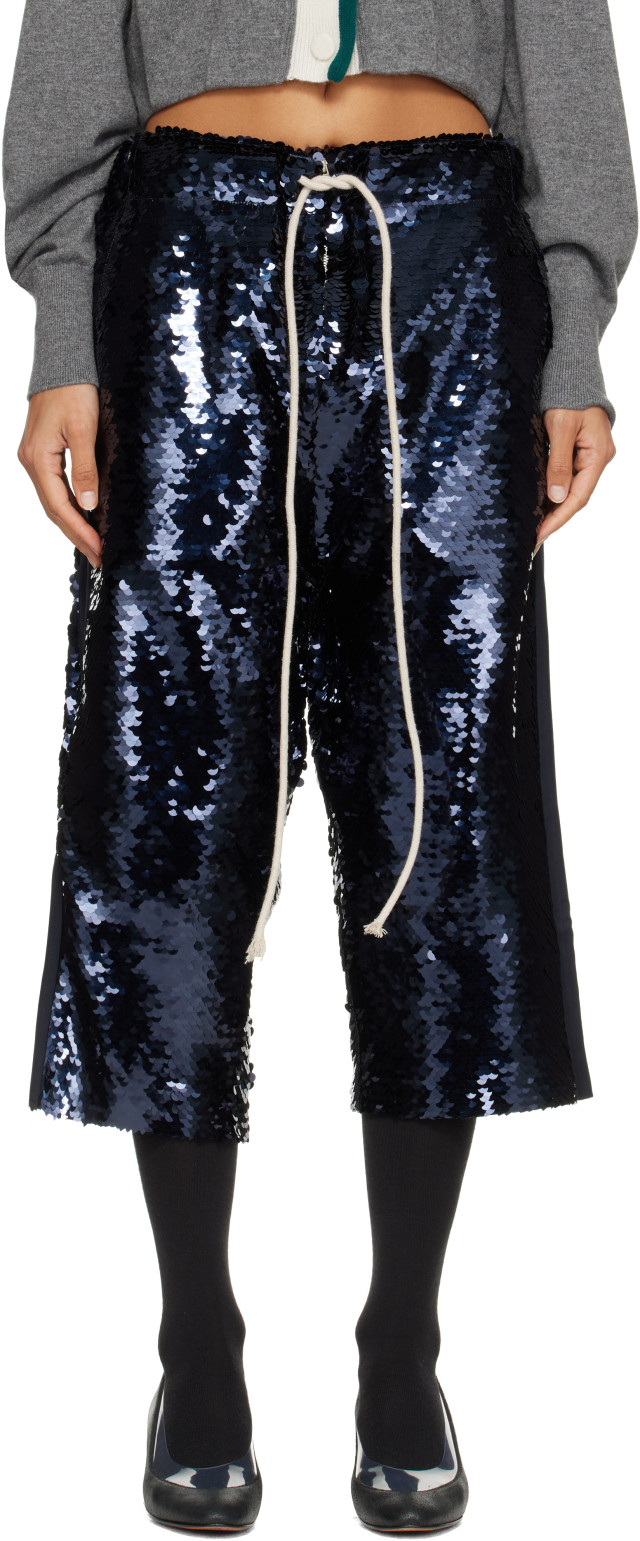 Joone Joonam: Navy Cropped Sequin Trousers | SSENSE