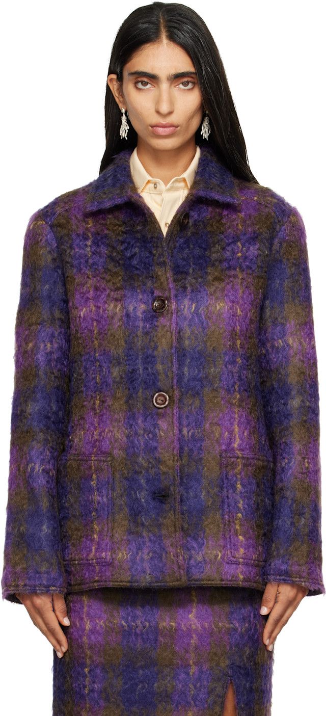 RESCHA: SSENSE Exclusive Purple Checked Jacket | SSENSE Canada