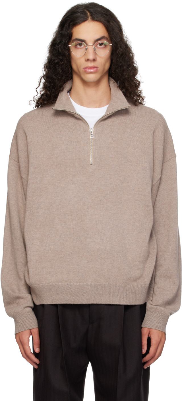 YACAIA: Beige Y-0019 Half-Zip Merino & Cashmere Sweater | SSENSE