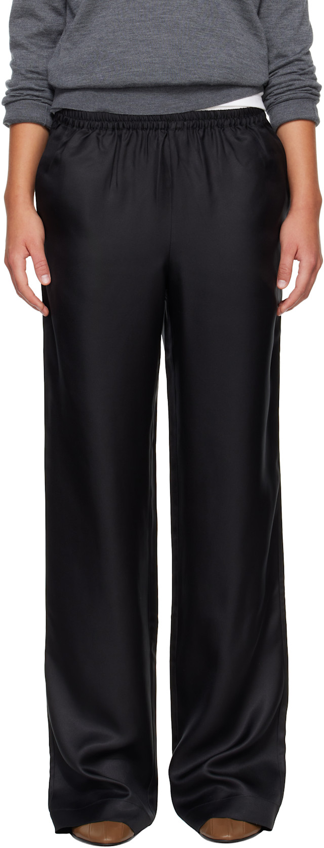 Loulou de Saison: Black ALERA LDS Silk Twill Trousers | SSENSE