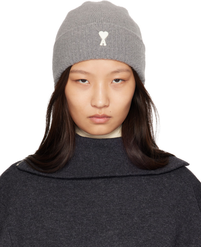 AMI Paris: Gray Alpaca Ami de Coeur Beanie | SSENSE