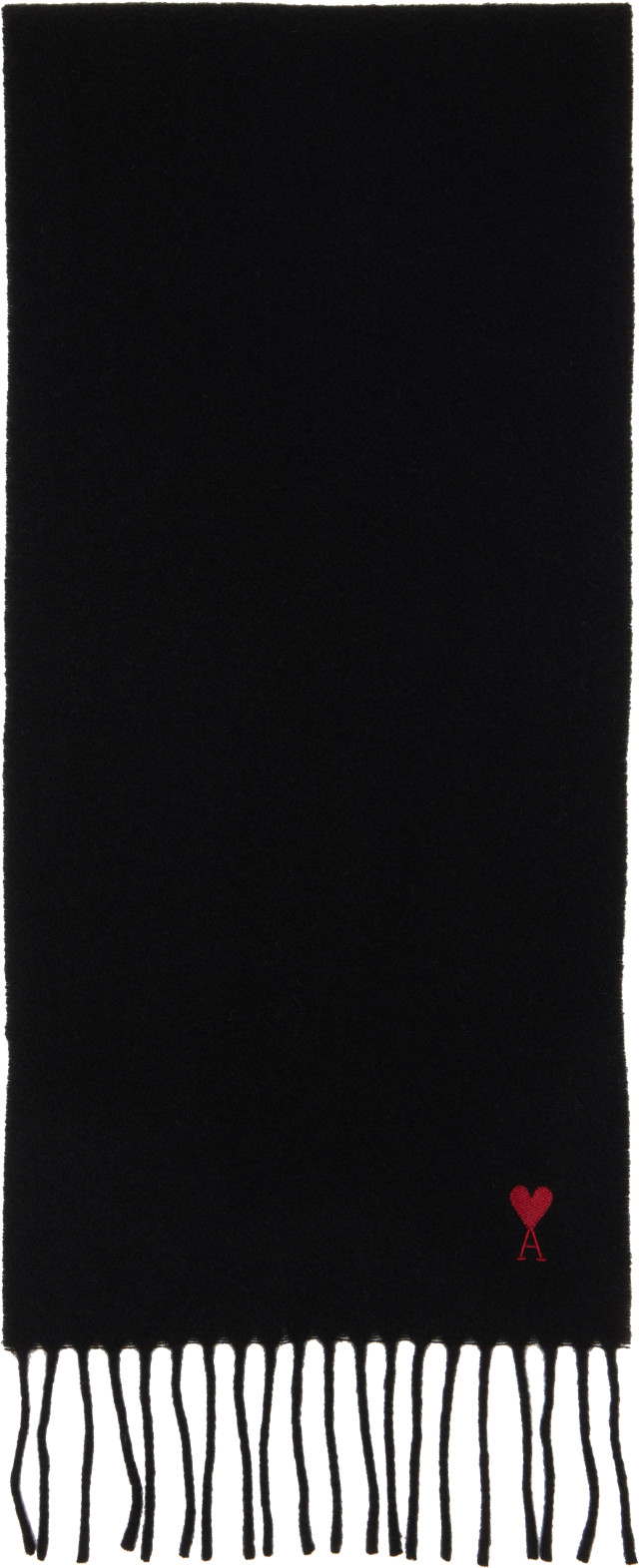 AMI Paris: ブラック Ami de Coeur ウール マフラー | SSENSE 日本