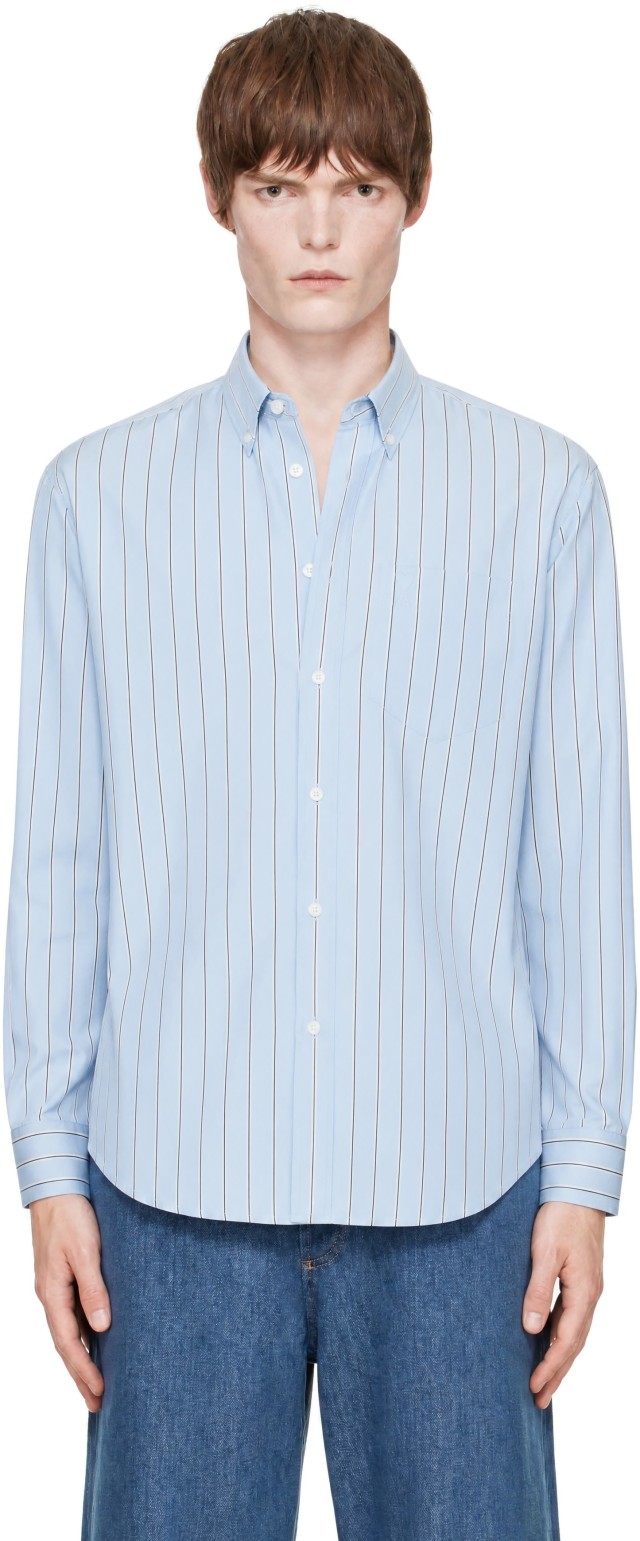 AMI Paris: Blue Boxy Striped Cotton Ami de Coeur Shirt | SSENSE