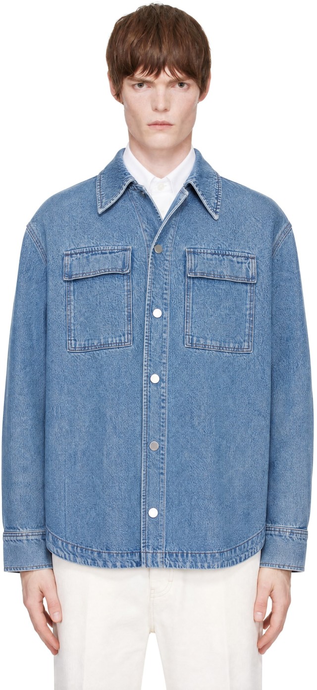 AMI Paris: Blue Camp Collar Overshirt | SSENSE