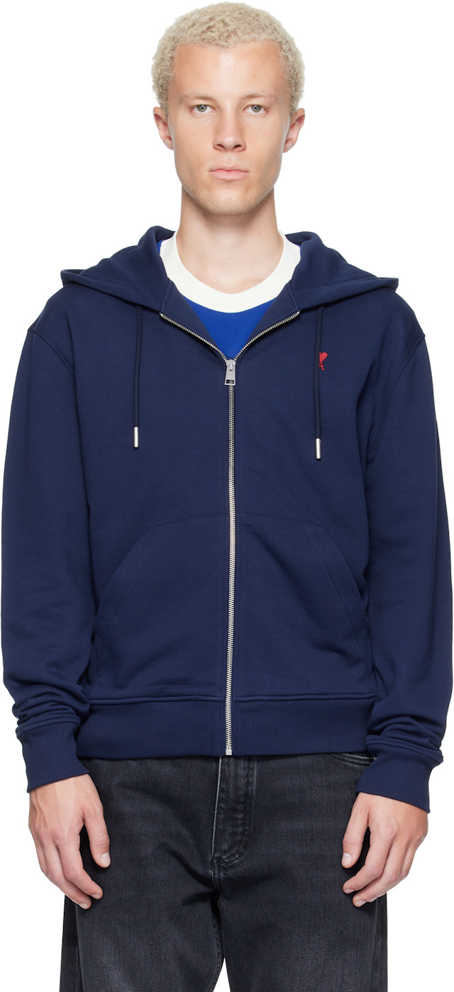 AMI Paris ハートロゴ ジップアップパーカー ネイビー AMI Paris: ネイビー Ami de Coeur コットン ジップアップフーディ