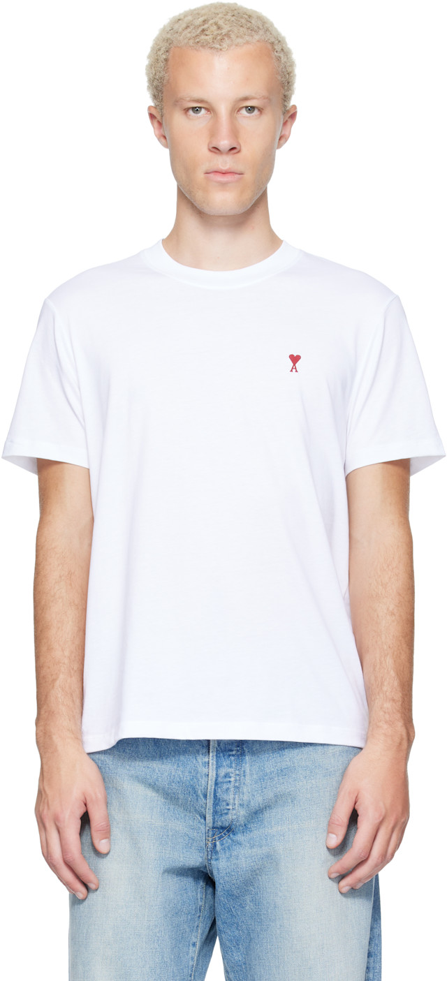 AMI Paris: ホワイト Ami de Coeur コットン Tシャツ | SSENSE 日本