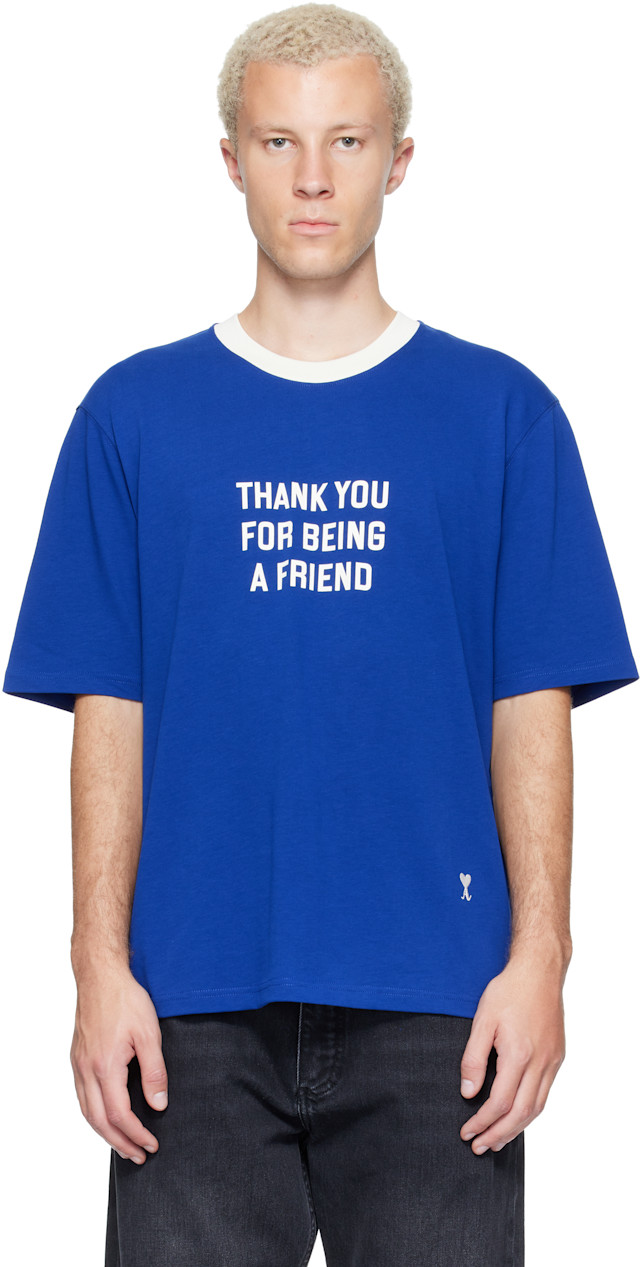 AMI Paris: ブルー 'Thank You For Being A Friend' コットン プリント