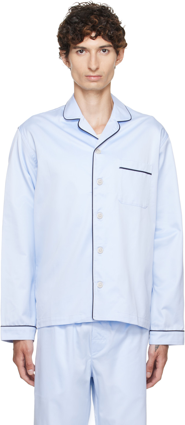 Tekla: Blue Sateen Long-Sleeved Pyjama Shirt | SSENSE
