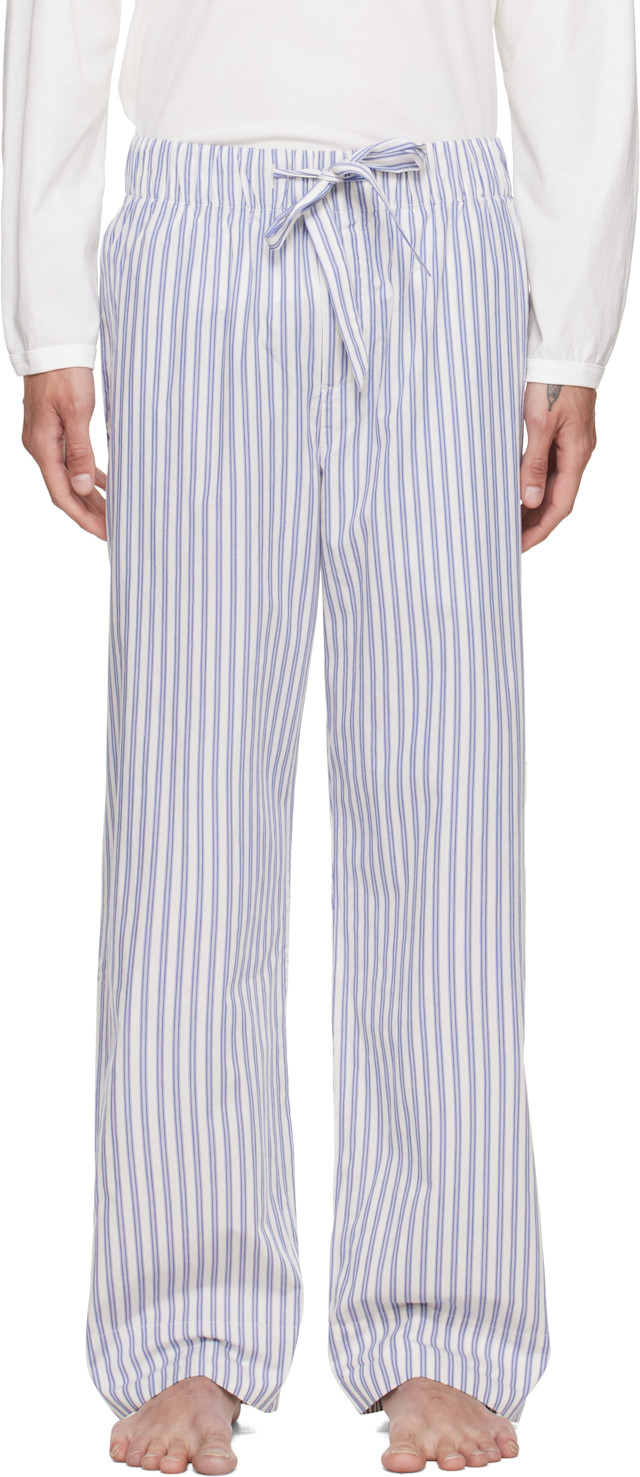 Tekla: Blue & White Poplin Pyjama Pants | SSENSE